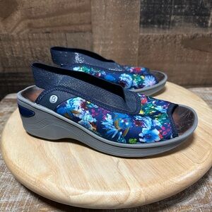 Bzees Del Rey Floral Slingback Wedge Sandals Womens 7.5 Comfort Peep Toe Shoes